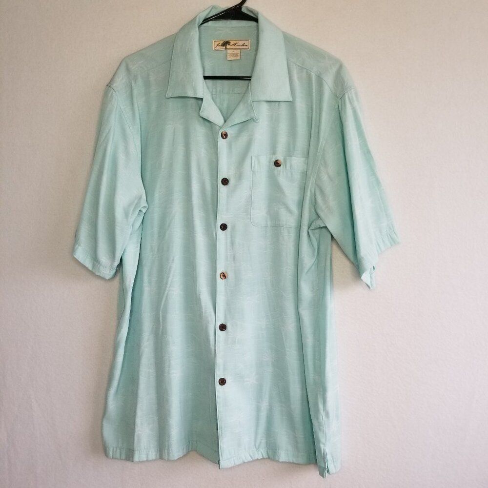 Joe Marlin Tropical Light Blue Shirt Palm Trees Large Coastal